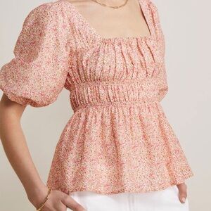 Vineyard Vines Pink Floral Puff-Sleeve Blouse